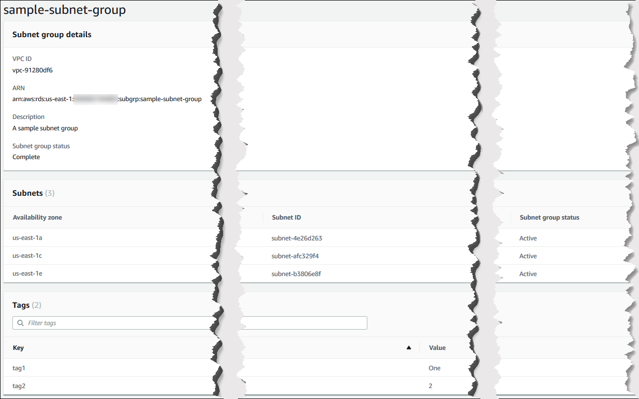 
```
- Screenshot: Showing the details of a subnet group.
- 